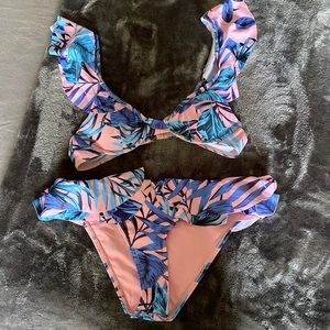 Pink Palm Leaves Bikini Set